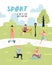 Summer Outdoor Sports Activities. Active People in the Park Poster, Banner. Running, Yoga, Roller, Fitness. Workout