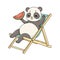 Summer panda lying on deck chair with watermelon