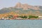 Summer panorama of the Crimean mountains Karadag from the sea
