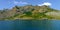 Summer panorama of the Crimean mountains Karadag from the sea