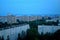 Summer panorama of residential areas of the city in the early morning from a height of the 16th floor.