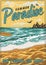 Summer paradise surfing poster. Beach waves print