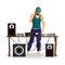 Summer party: DJ and his equipment, dance music. Set of loudspeakers, subwoofer, turntables, a mixer for a disco on the beach.