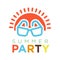 Summer party logotype with red sun and sunglasses vector illustration