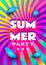 Summer party poster template Rainbow background Gradient fluid shapes. Futuristic geometric background. Glowing