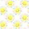 Summer pattern for children, cute smiling sun with colorful rays. Doodle illustration for print, children\\\'s bedroom decor