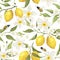 Summer pattern with lemon branch, jasmine flowers and bees.