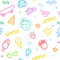 Summer pattern with old school tattoo elements in doodle style. Ornament for textile and wrapping. Vector color background