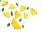 Summer Pattern with Slices of Pineapple . Exotic fruit Pineapple pieces with green mint leaves on white background. Flat