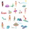 Summer people activity in the ocean beach icons set. Modern gradient flat design vector illustration.