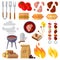 Summer picnic, barbecue and grilled food steak vector icons