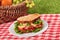 Summer picnic hamper toasted ham and cheese sandwich