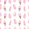 Summer pink ice cream popsicles digital paper. Watercolor seamless pattern summer illustration.
