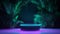 Summer podium backdrop with Tropical leaves and neon. Beautiful beauty fashion podium backdrop, great design for any