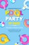 Summer pool party, vector poster, banner layout. Unicorn, flamingo, duck, ball, donut cute floats in water.