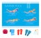 Summer Pool People and Icons Vector Illustration