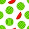 Summer positive vector seamless background with big watermelon. Visual vitamins pattern. Green and red watermelon slice