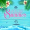 Summer poster on blue wooden background. Lettering typograrhy poster hello summer holidays