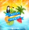 Summer Poster Design with Parrot Toucan, Slices of Watermelon