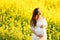 Summer pregnancy, in the warm season. Beautiful portrait of a pregnant woman on a warm summer day in the nature. Pregnancy and