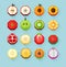 Summer print stylized fruits collection. Flat Material design fruit icon set with feeling of spatial.
