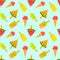 Summer protective pattern of different types of ice cream in the form of a watermelon in a cone and on a stick. Summer