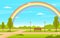 Summer Rainbow Green Nature Field Land Sky Landscape Illustration