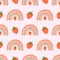 Summer rainbow pattern. Pink strawberry pattern. Summer berry fruit rainbow seamless background. Cute print