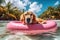 Summer Ready: A Playful Golden Retriever in Sunglasses Enjoying the Warmth and Beauty of the Beach - Generative AI