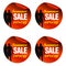Summer red sale stickers set 50%, 60%, 70%, 80% off with surfer