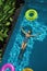 Summer Relax. Woman Floating, Swimming Pool Water. Summertime Holiday