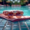 Summer relaxation Sunglasses, towel by the pool, vacation vibes