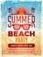 Summer retro poster. Vacation tropical beach summer party invitation retro placard vector template