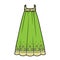 Summer romantic long green dress with floral ornament color variation for coloring page on a white