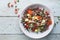 Summer Salad with Quinoa, Avocado, Tomatoes, Tahini Sauce and Germinated seeds