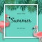 Summer sale background with beautiful flamingo bird, vector illustration template