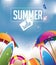 Summer sale Background with umbrellas and surfboards