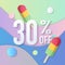 Summer sale banner 30% 3D pastel gradient colorful popsicle ice cream curve wave line