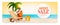 Summer sale banner with a beach vacation background.