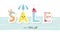 Summer sale banner. Funny cartoon letters.