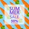 Summer sale banner.Offers a 50 discount.Vegetable carrot organic food.