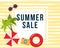 Summer sale banner with palms, beach umbrellas, sunglasses background, design for banner, flyer, invitation, poster, web site or