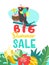 Summer sale. Bright colorful advertising poster. Cheerful Toucan