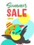 Summer sale. Bright colorful advertising poster. Cheerful Toucan