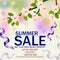 Summer sale discount design with beautiful background and branch of flowers. Season vocation, weekend, holiday logo. Happy shiny