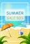 Summer sale lettering banner. Seascape poster. Summer discount flyer.