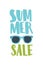 Summer Sale lettering decorated by sunglasses or splashes for seasonal discount. Promo vertical composition with