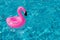 Summer sale. Pink inflatable flamingo in pool water for summer beach background. Minimal summer concept