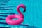 Summer sale. Pink inflatable flamingo in pool water for summer beach background. Minimal summer concept