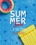 Summer sale poster with realistic swim ring and inflatable mattress. Shopping promotion for summer season